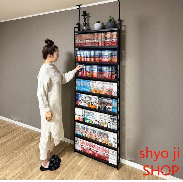 本棚 突っ張り ラック 幅61cm ブラック×ブラウン