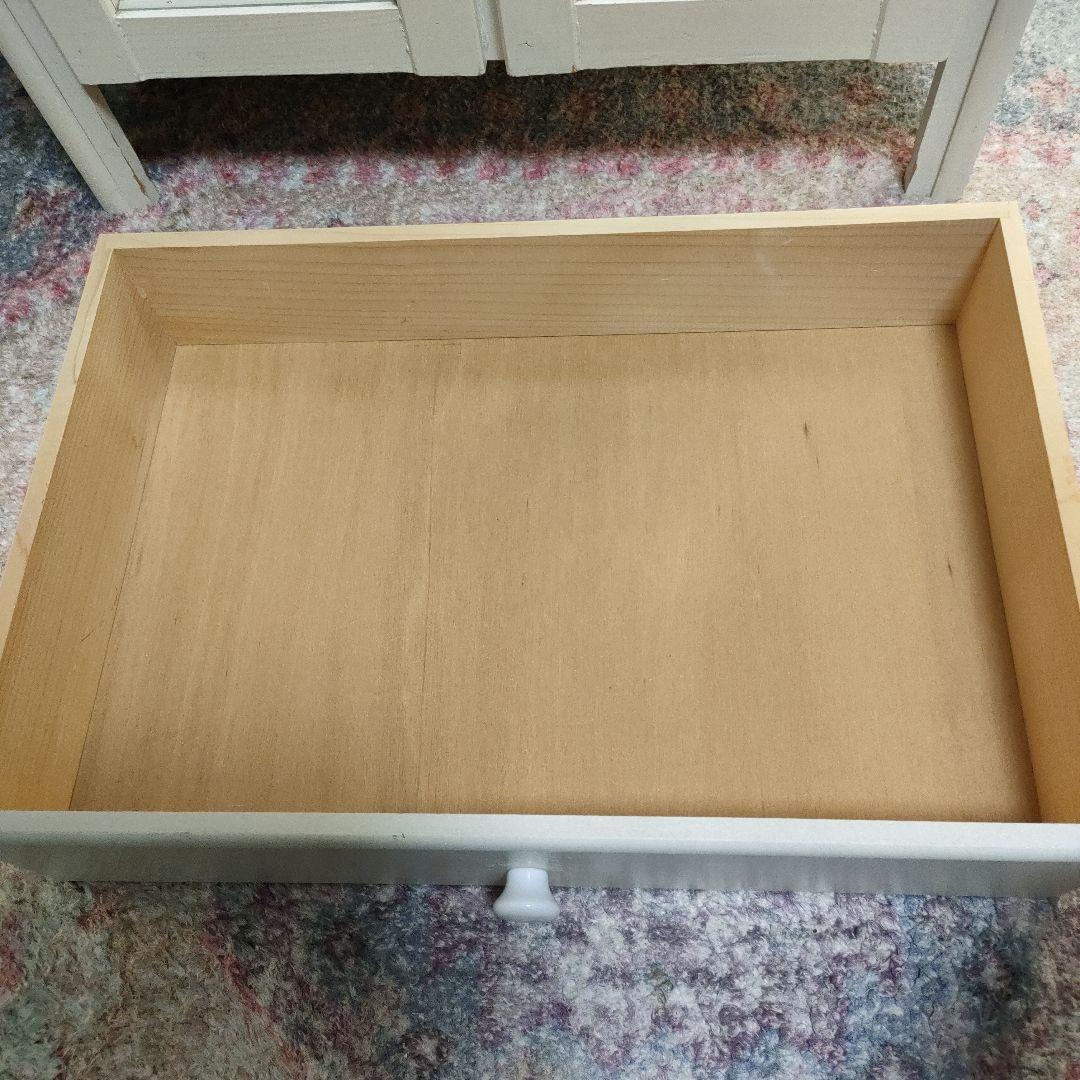 カントリーシャビー キュリオケース タイル天板 背面ミラー 引き出し付き