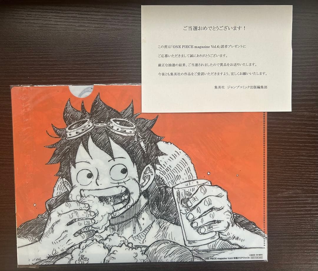 ワンピースマガジンVol.6当選品★特製クリアファイル★２種セット★ルフィ★ゾロ
