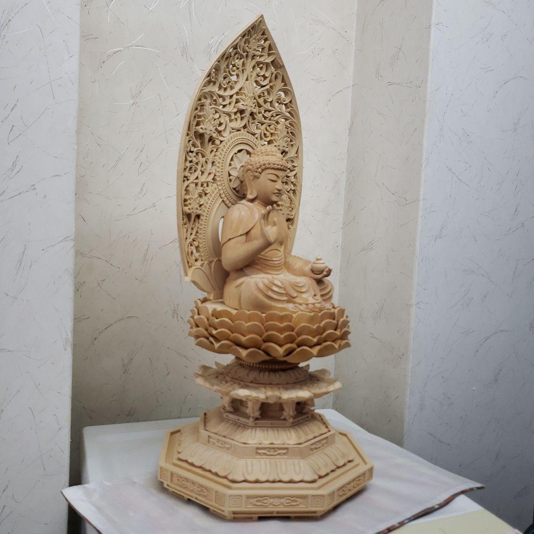 Ｂフライデー蔵出し特価仏像上彫りヒバ材 薬師如来坐像6.0寸★お薬師さん