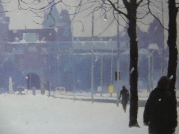 吉崎 道治 【雪の広場】 希少画集画、状態良好、新品高級額装付