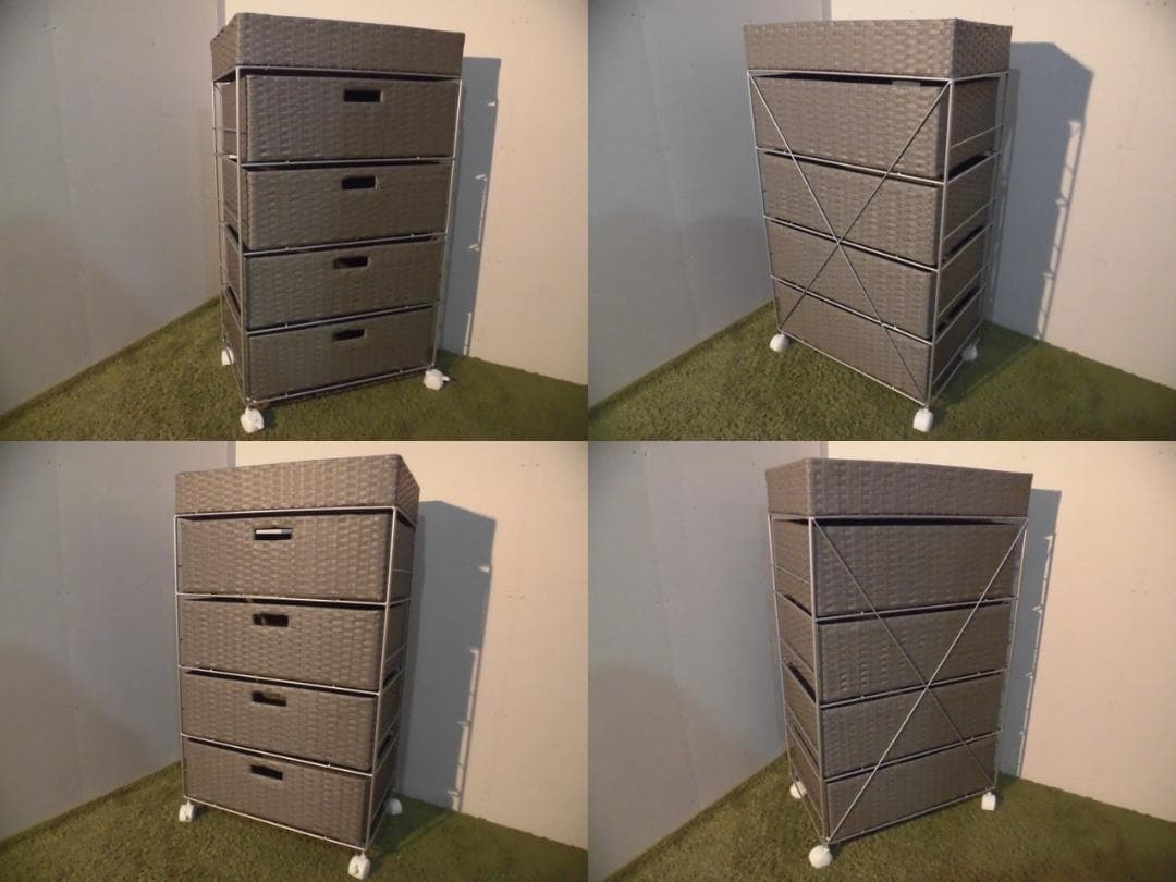 【全国一律送料無料・新品】ラタン風★サニタリー★ランドリーチェスト【グレー】