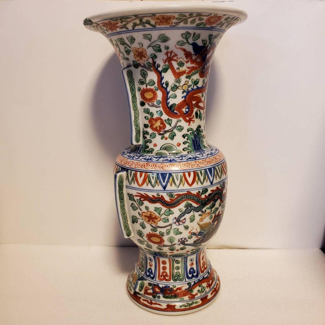 中国古玩　大明萬曆年製　尊式　色絵花瓶