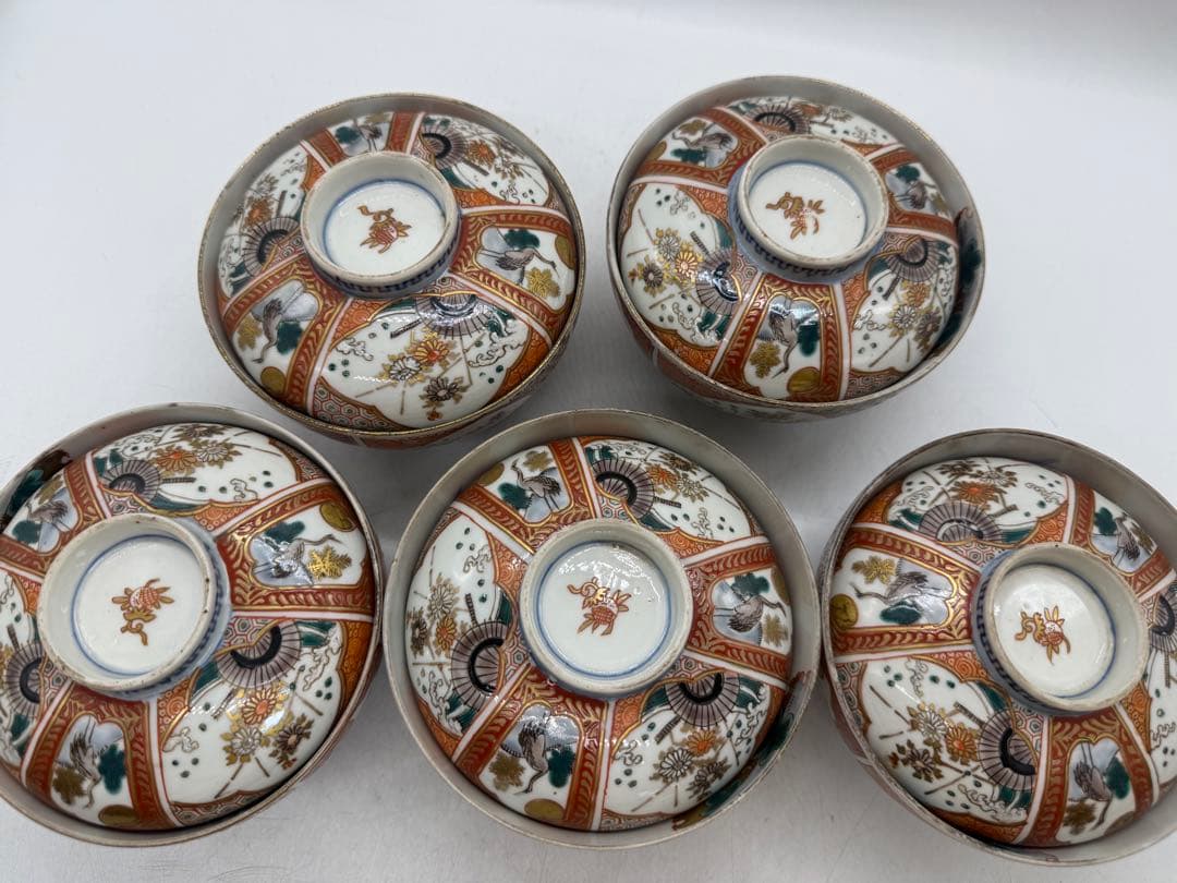 江戸　伊万里錦絵　蓋茶碗5点① アンティーク　送料込み251112