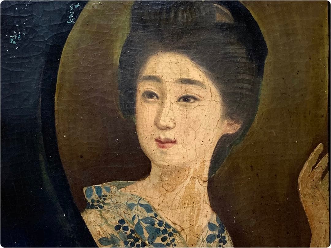 超希少　第一回文化勲章　鑑定書有り　岡田三郎助　油彩肉筆画　F8当時物　円窓少女