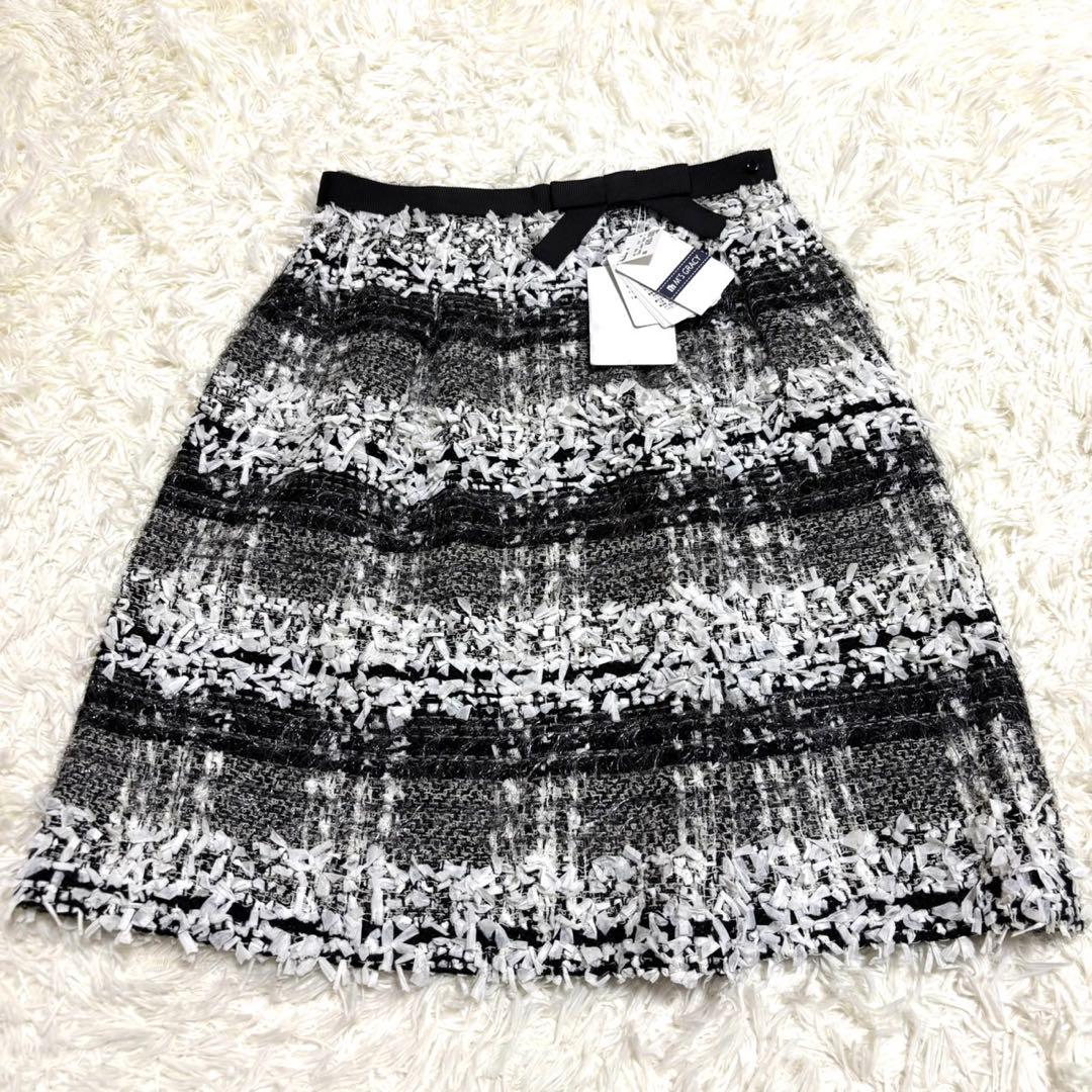 【新品未使用品】エムズグレイシー　スカート　ツイード　ベルト　フレア　38
