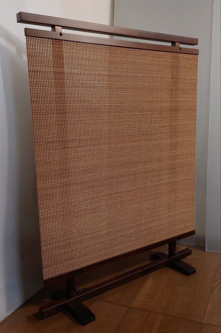 衝立　天然竹タペストリー調間仕切り衝立　パーテーション　変わり織り竹簾使用