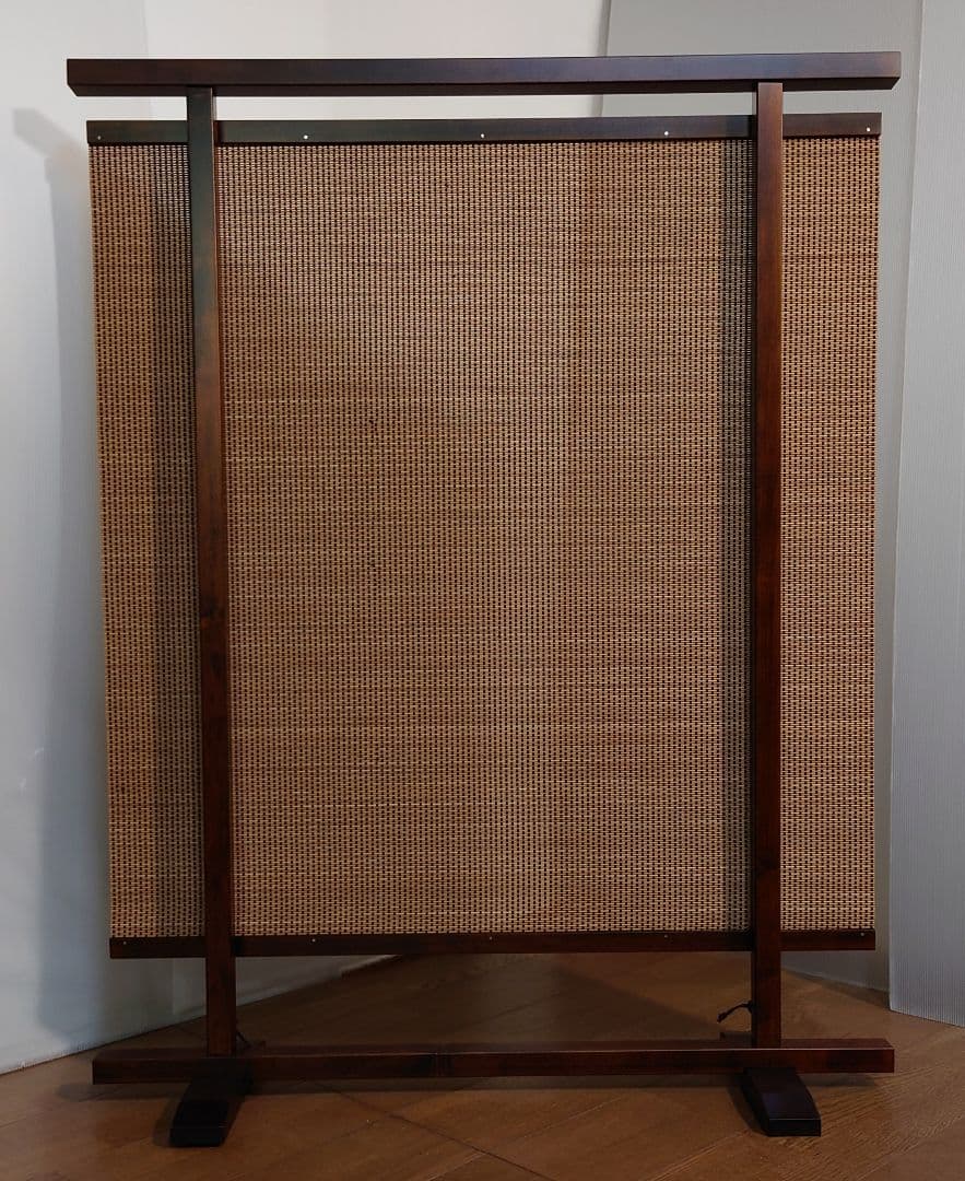 衝立　天然竹タペストリー調間仕切り衝立　パーテーション　変わり織り竹簾使用