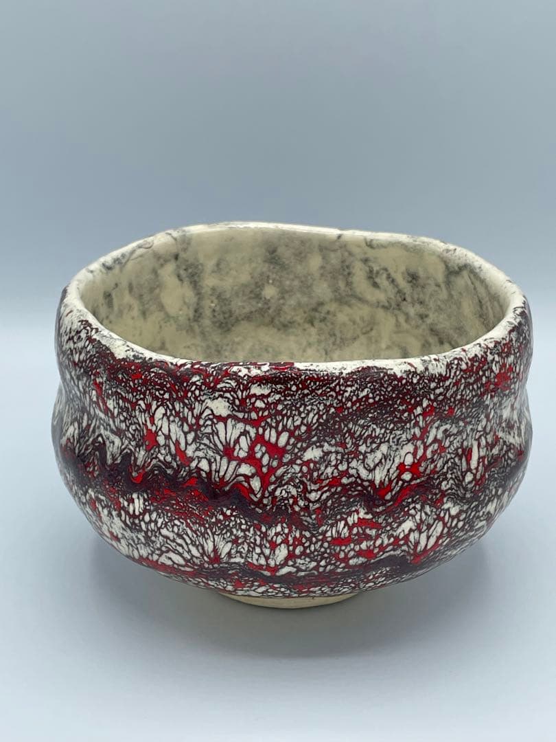 箕面焼 二代 松田箕山 赤心焼 茶碗 共箱 茶道具 抹茶碗