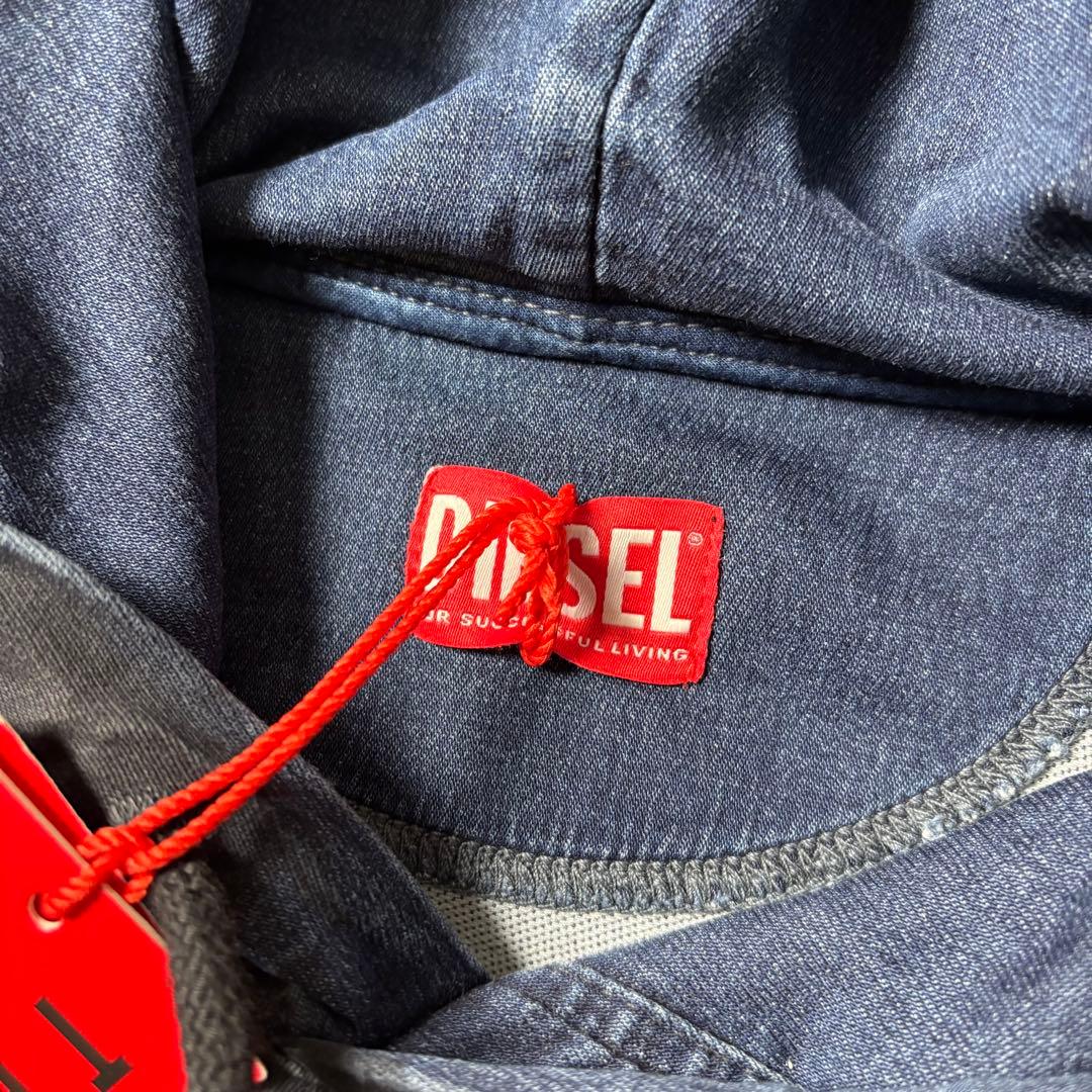 現行 DIESEL Dロゴ刺繍 デニム プルオーバー パーカー M タグ付属