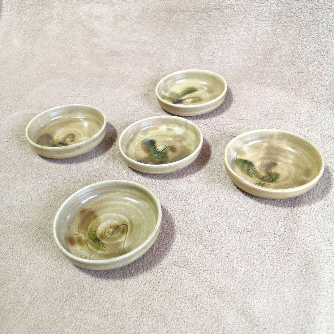 【陶器皿　水野敬子　工芸品】黄瀬戸　５枚　菓子皿　銘々皿　和食器　小皿