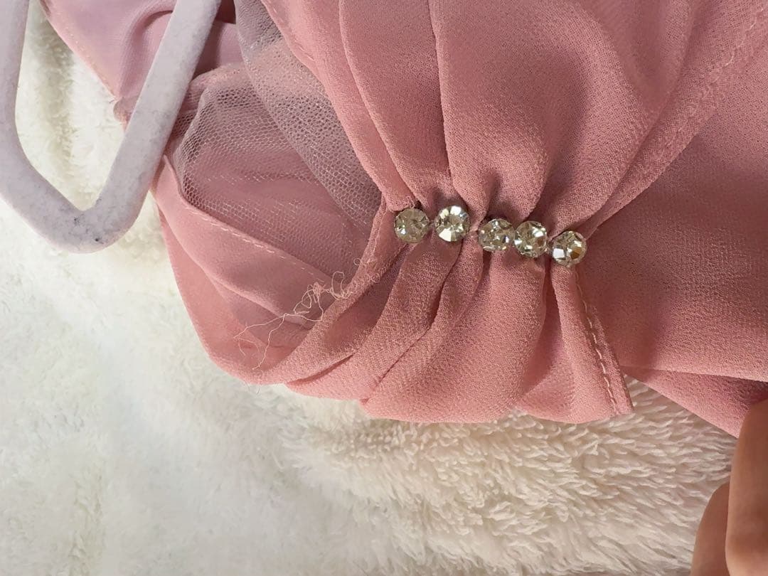 Angel R ビジュー付き長袖ピンクドレス バルーンスリーブ