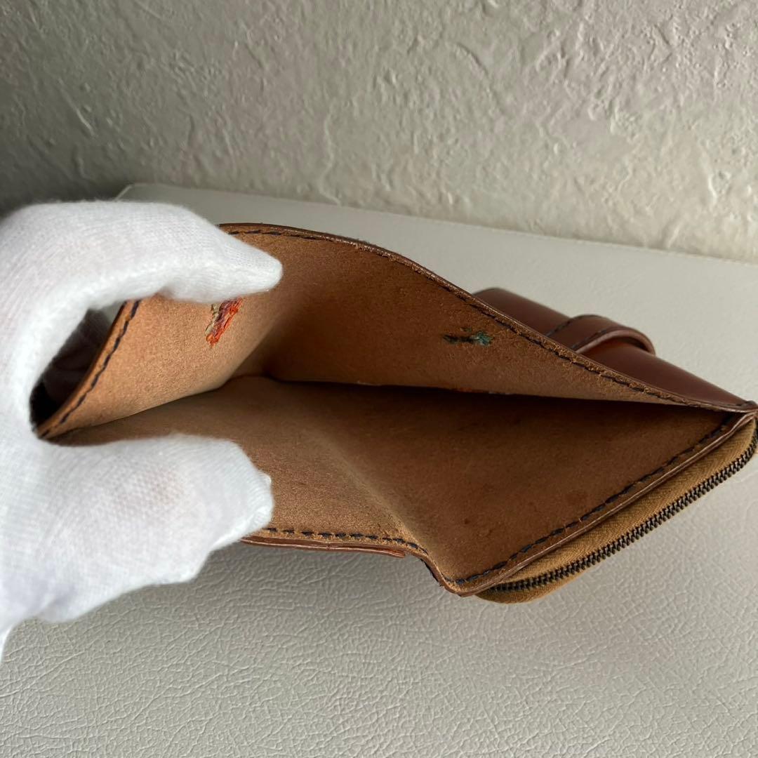 廃盤 希少 HENRY CUIR 折り財布 手帳型 刺繍 レザー ブラウン