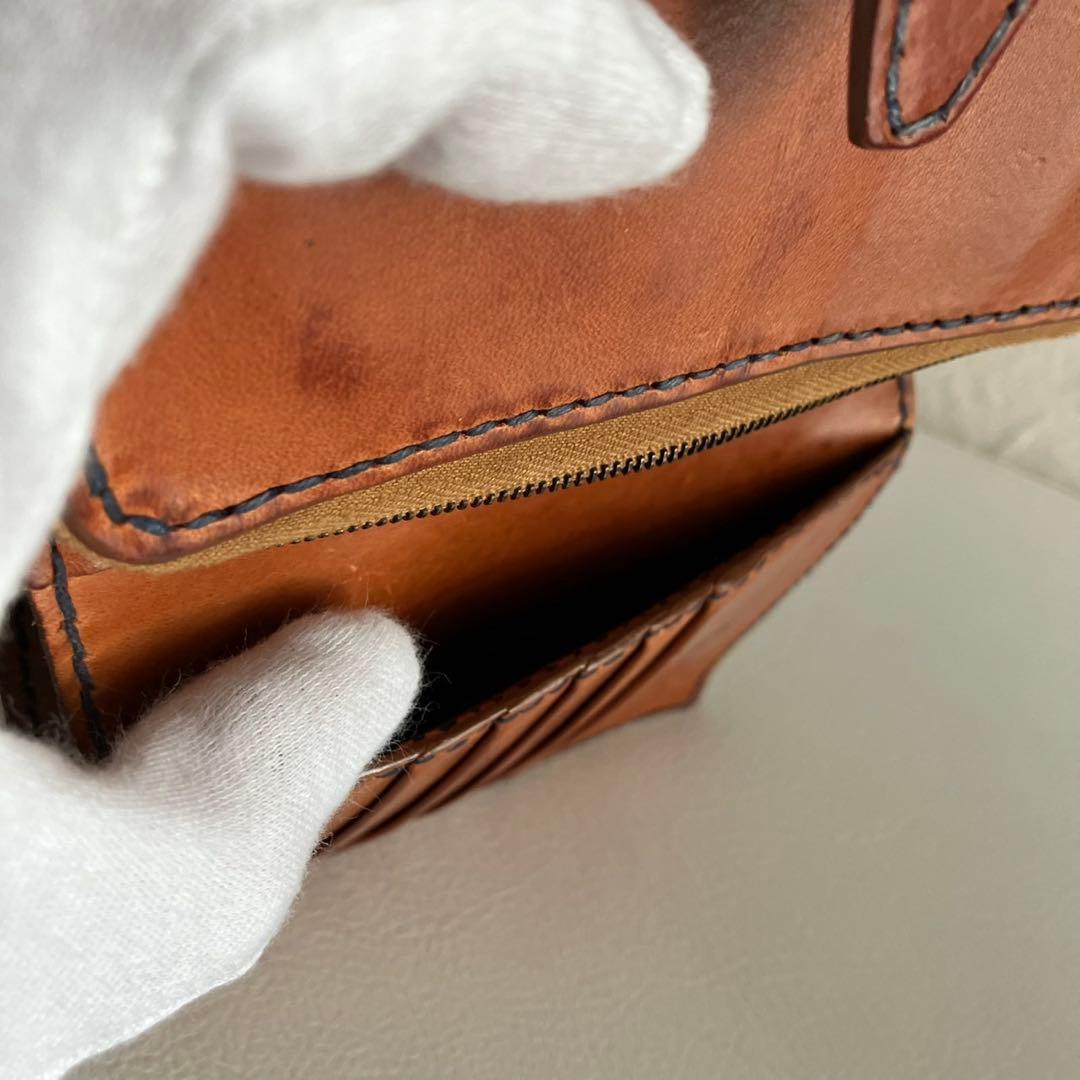 廃盤 希少 HENRY CUIR 折り財布 手帳型 刺繍 レザー ブラウン
