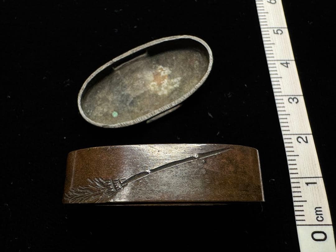 縁頭 赤銅地 人物図 在銘 直政 拵 日本刀 刀装具 骨董 古美術