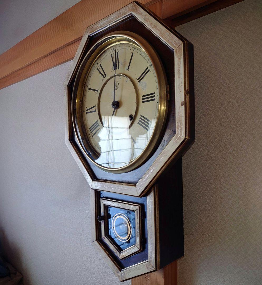 〈完動・美品〉渋谷時計製造所×WATERBURY　平金八角合長ゼンマイ振り子時計