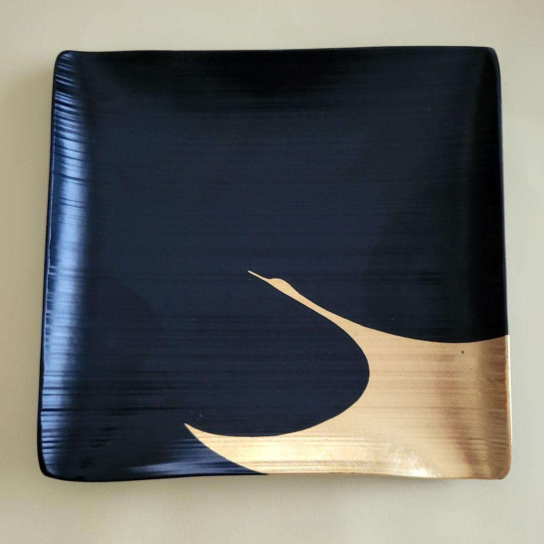 【未使用】迎春 京漆匠象彦 竹皿 飛鶴黒