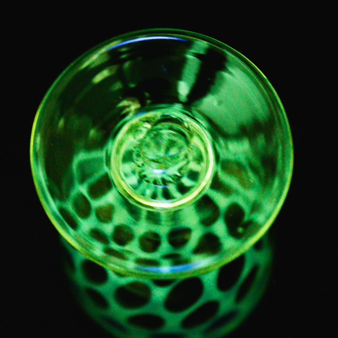 赤縁乳白水玉文 棗型氷コップ 和硝子 ウランガラス