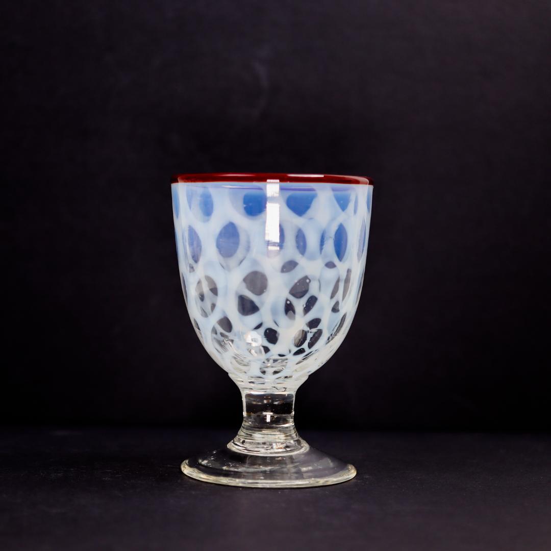 赤縁乳白水玉文 棗型氷コップ 和硝子 ウランガラス