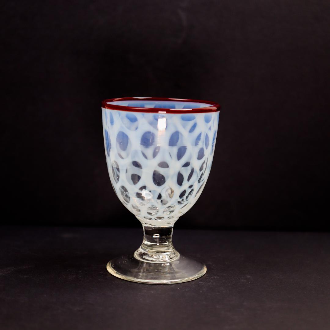 赤縁乳白水玉文 棗型氷コップ 和硝子 ウランガラス