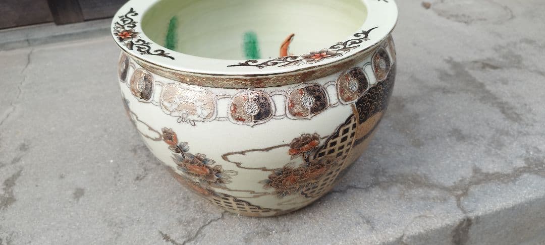 [希少】薩摩焼？九谷焼？　火鉢　金魚鉢　メダカ鉢　アンティーク　骨董品　時代物