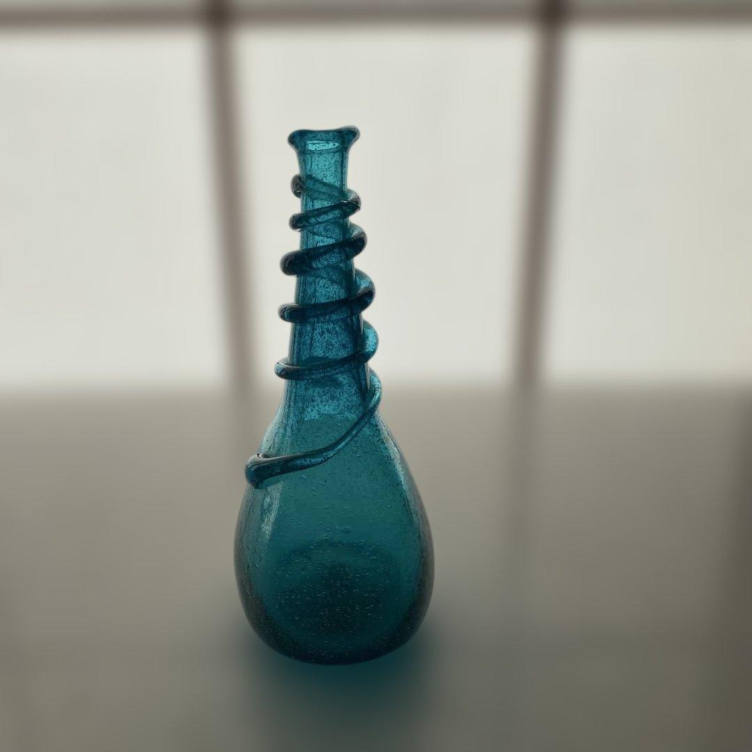 民藝　倉敷ガラス　小谷眞三さん　小谷ブルー　初期作品　紐巻き胴丸瓶