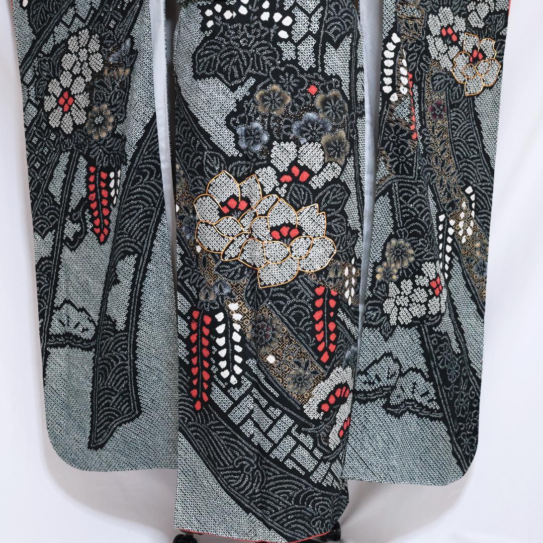 人気総絞り！振袖6点セット■丈168.5cm帯新品帯締めフルセット成人式NI27