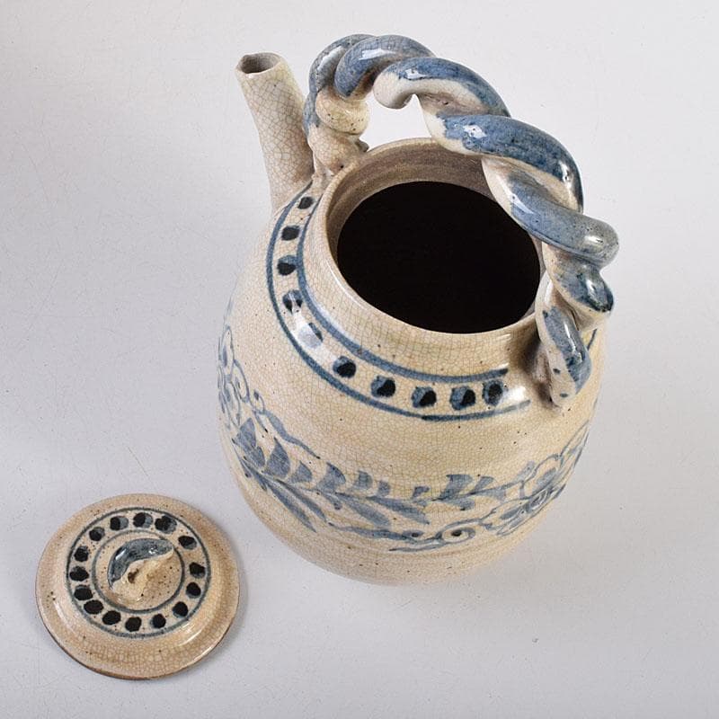 煎茶道具　益子焼　染付花文　大きめ急須　茶壷　時代箱　C　R8055C