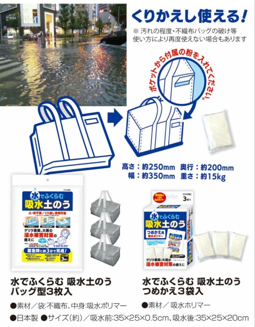 給水土のう　水　3袋入×12袋セット　浸水対策