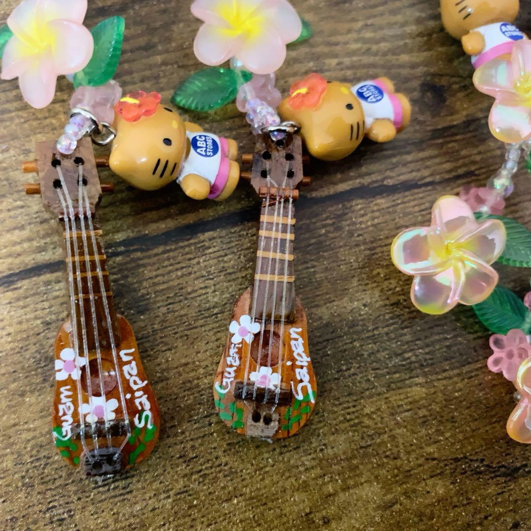 ご当地　日焼けキティ　ギターウクレレ　根付け　ストラップ グアムハワイ　5点