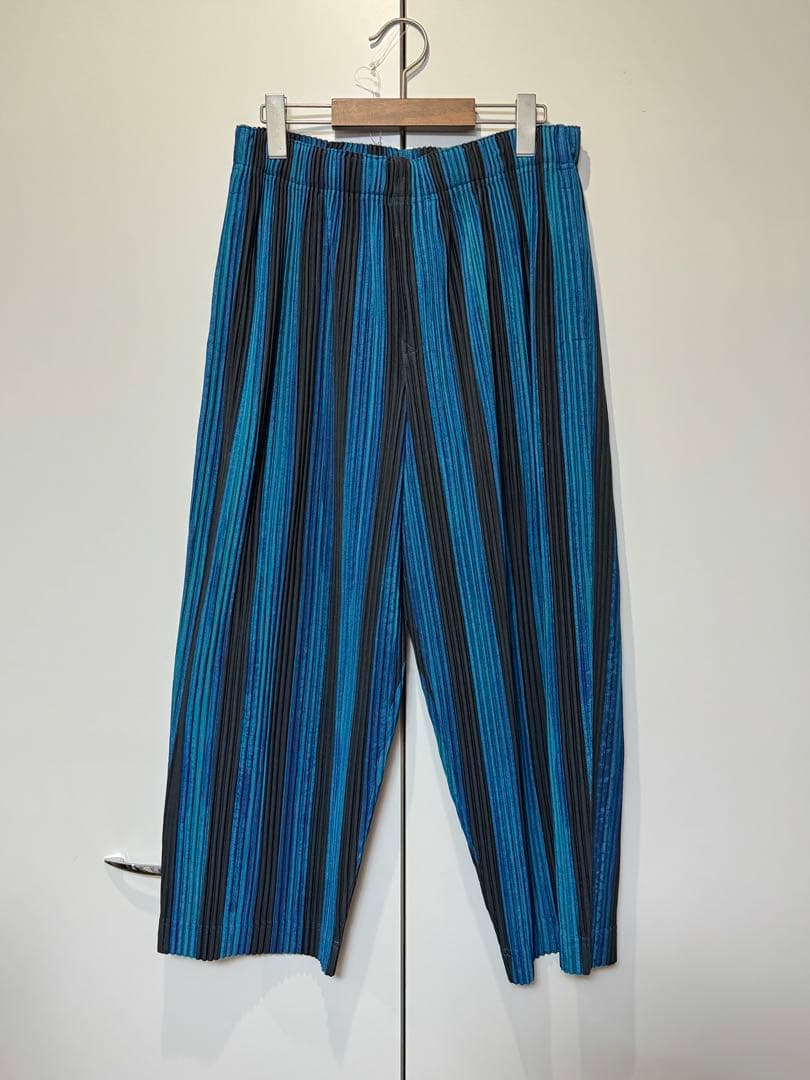 【ISSEY MIYAKE】青と黒のストライプ サルエルパンツ