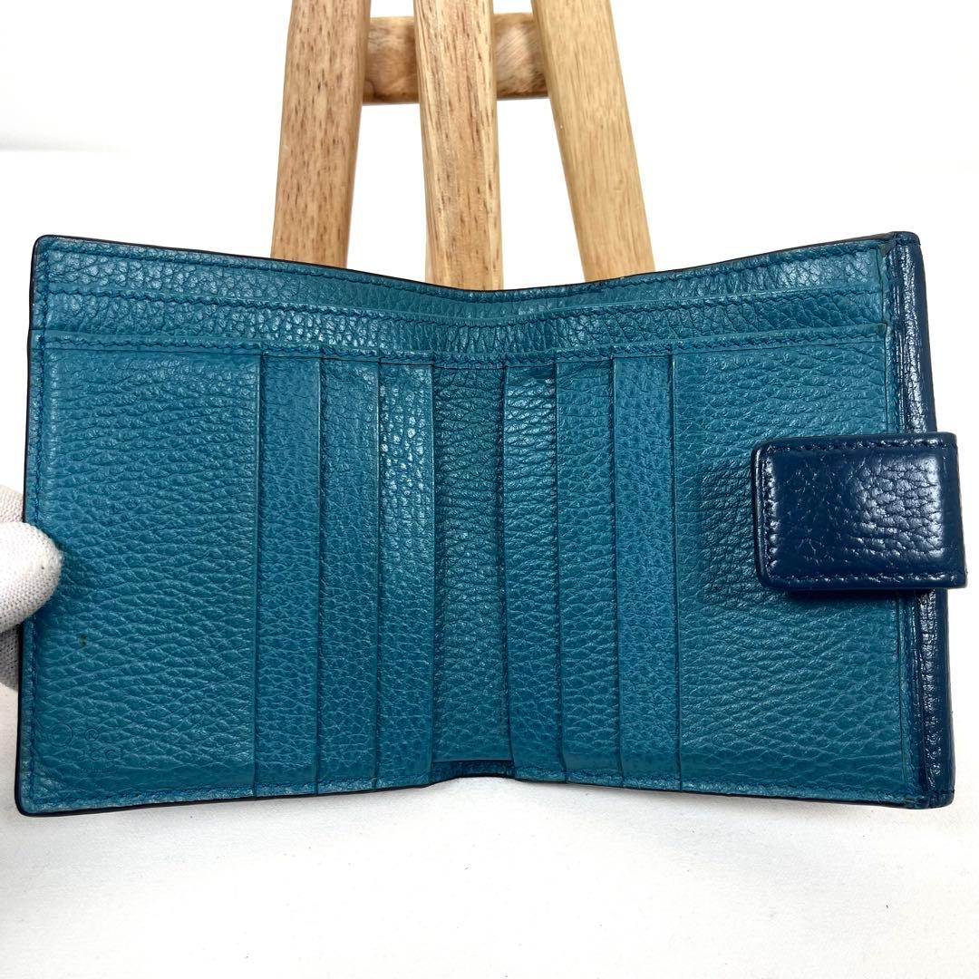 グッチ　インターロッキング　折り財布　ゴールドロゴ　コンパクト　レザー　極美品