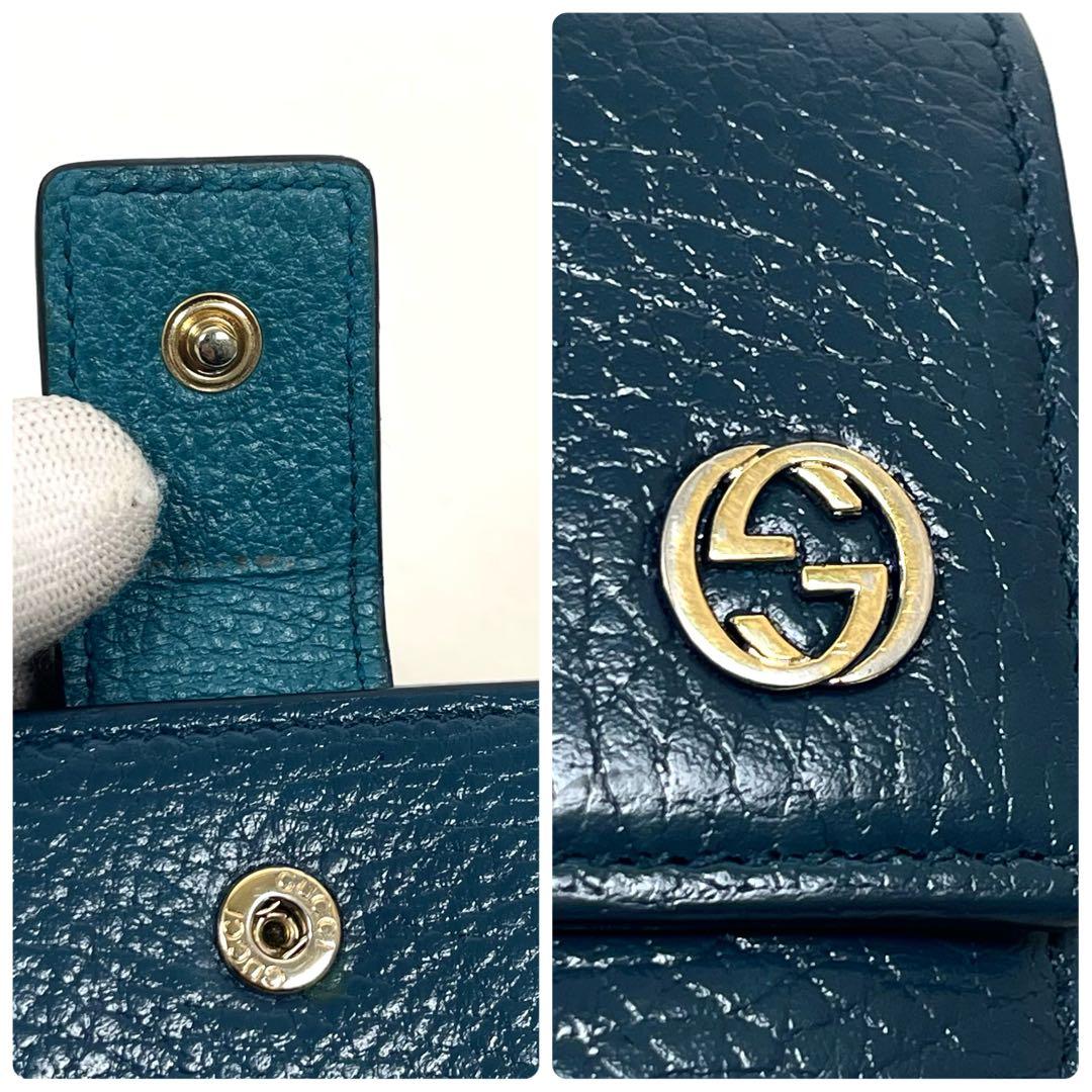 グッチ　インターロッキング　折り財布　ゴールドロゴ　コンパクト　レザー　極美品