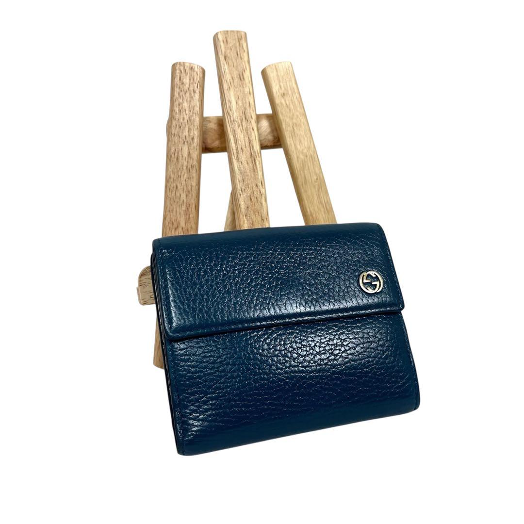 グッチ　インターロッキング　折り財布　ゴールドロゴ　コンパクト　レザー　極美品