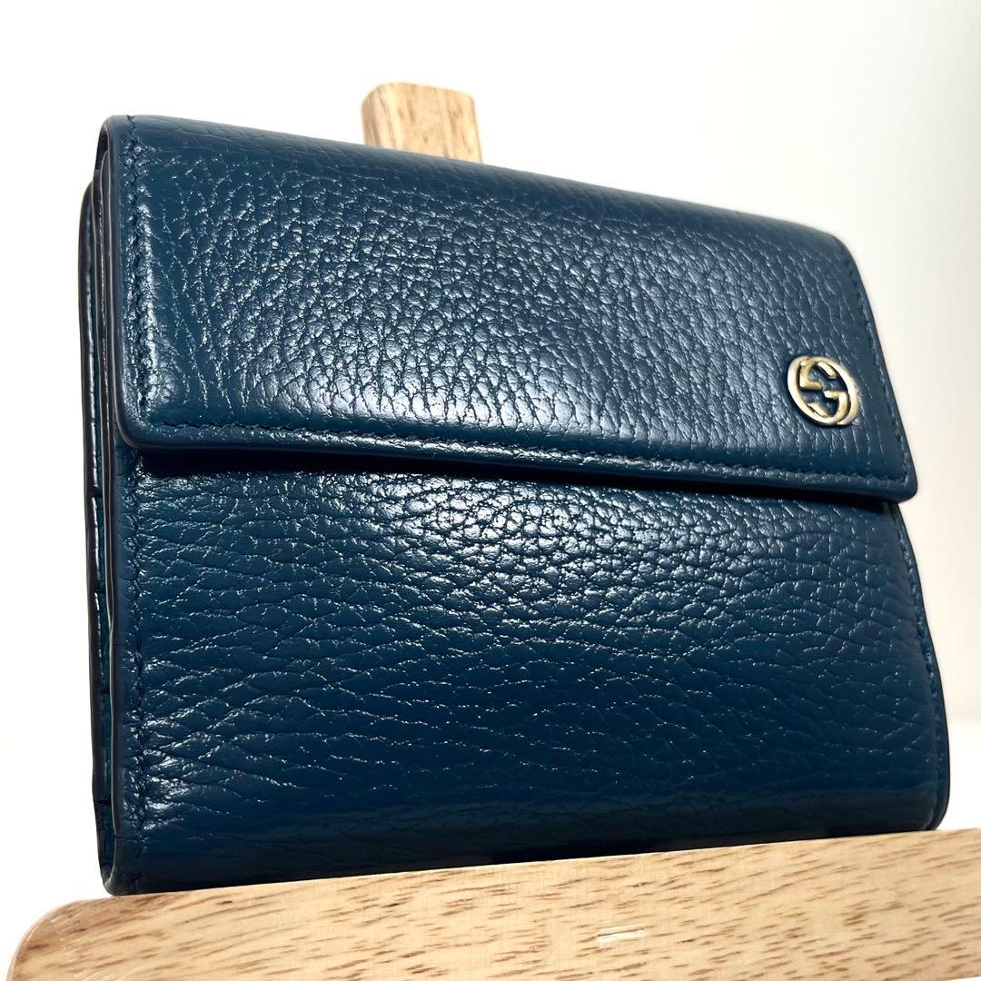 グッチ　インターロッキング　折り財布　ゴールドロゴ　コンパクト　レザー　極美品
