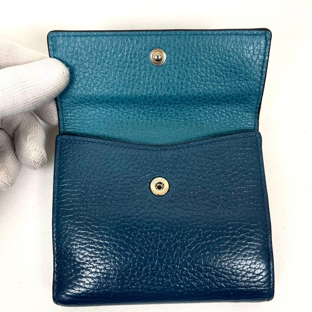 グッチ　インターロッキング　折り財布　ゴールドロゴ　コンパクト　レザー　極美品