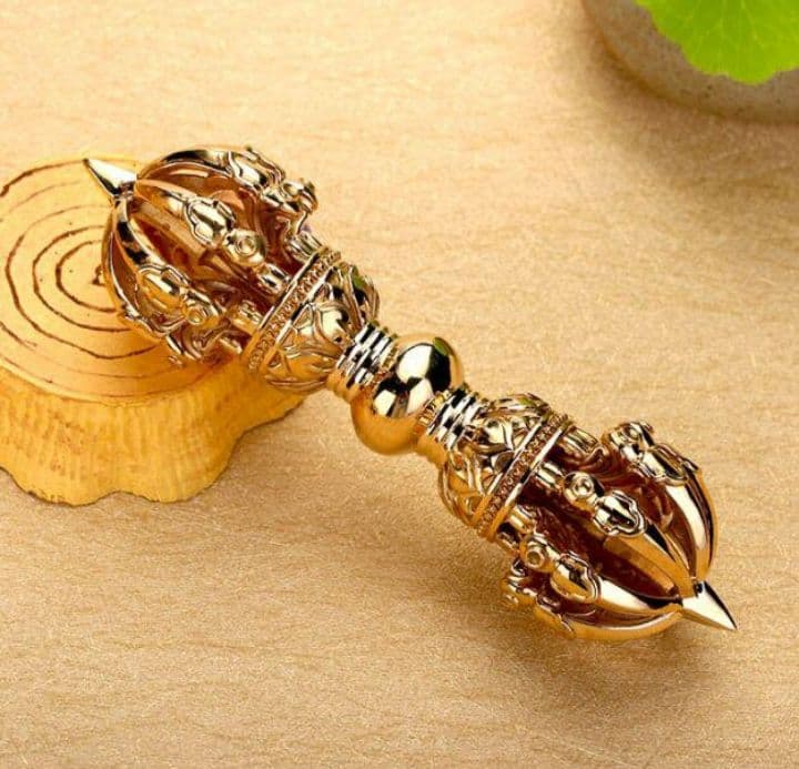 【修縁堂】密教法器 鐘 九鈷杵金剛鈴 呼鈴 持鈴 金剛杵セット 真鍮製 ネパール