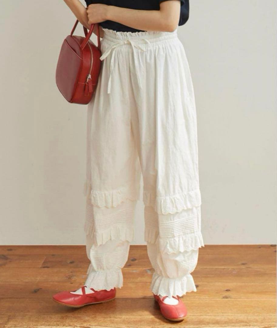 アンビデックスDot and Stripesブロードレースピンタックフリルパンツ