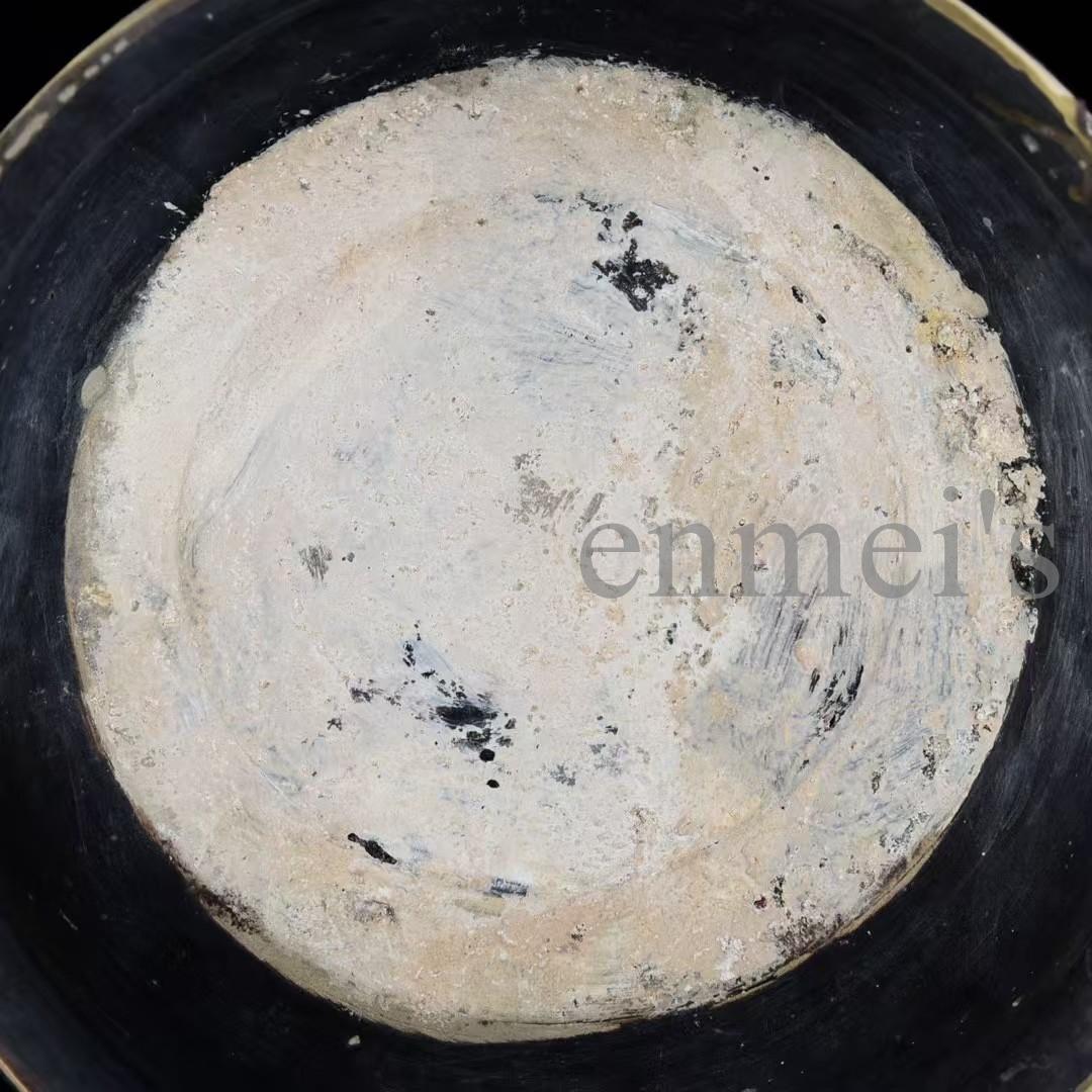 中国古美術・磁州窯風 人物紋 大型陶器鉢（折沿盆）・純手描き・陶器・茶道具・墨彩