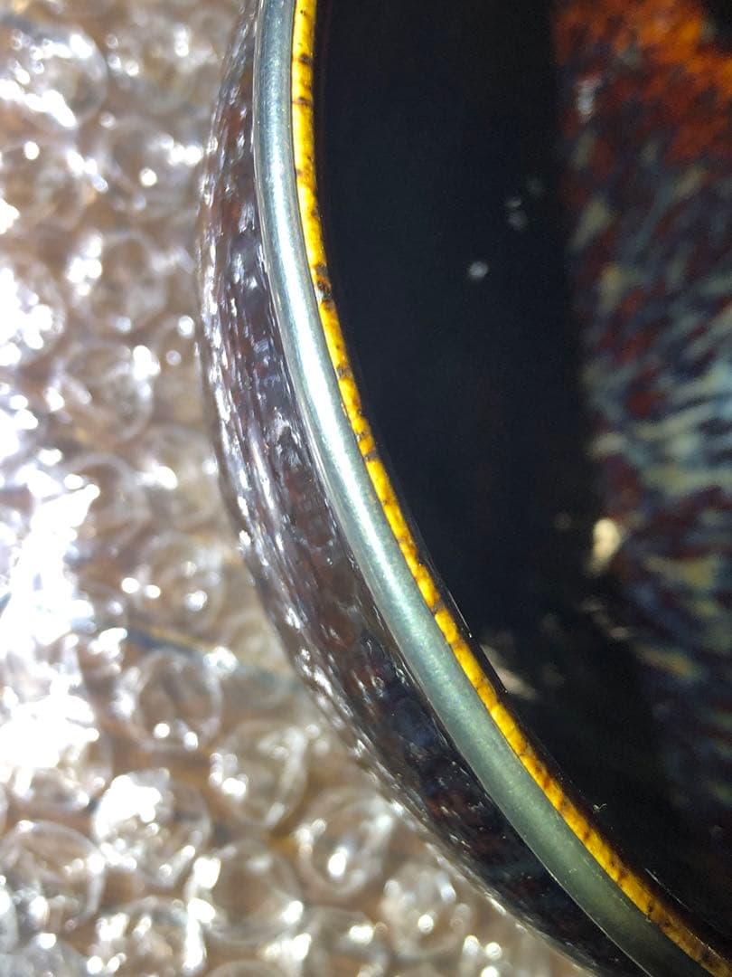 油滴天目茶碗 玳瑁 銀巻き縁 流れる星空