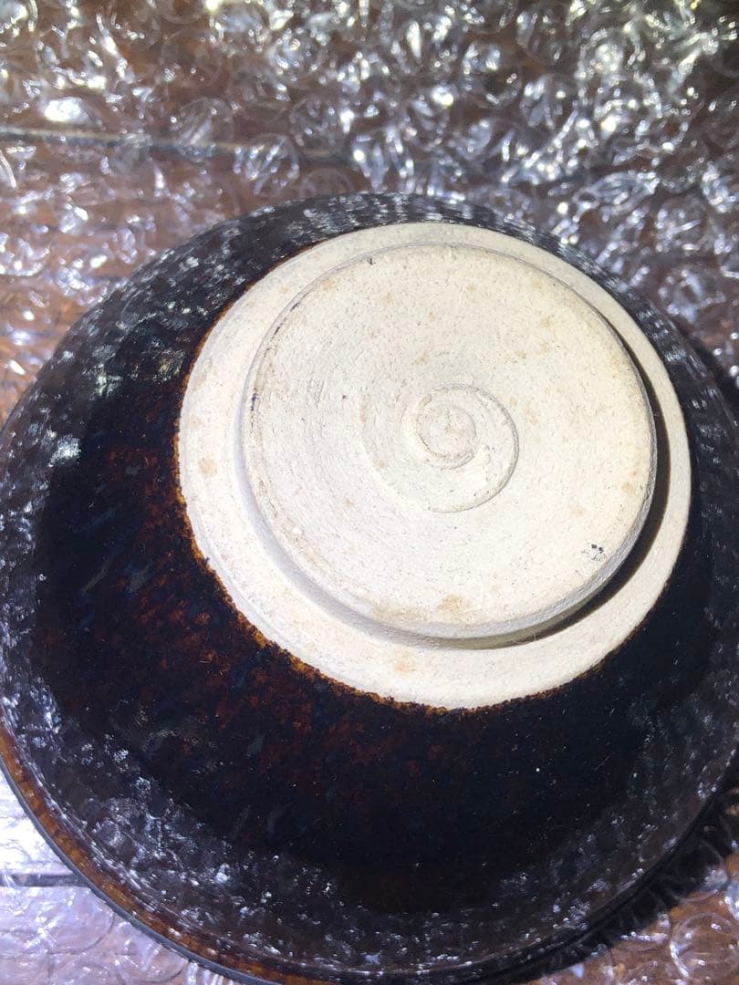 油滴天目茶碗 玳瑁 銀巻き縁 流れる星空