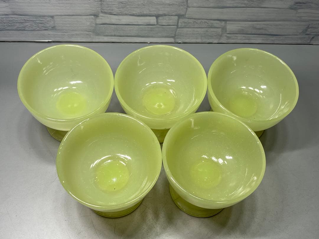 大正〜昭和初期　ウランガラス　氷コップ　5個　イエロー