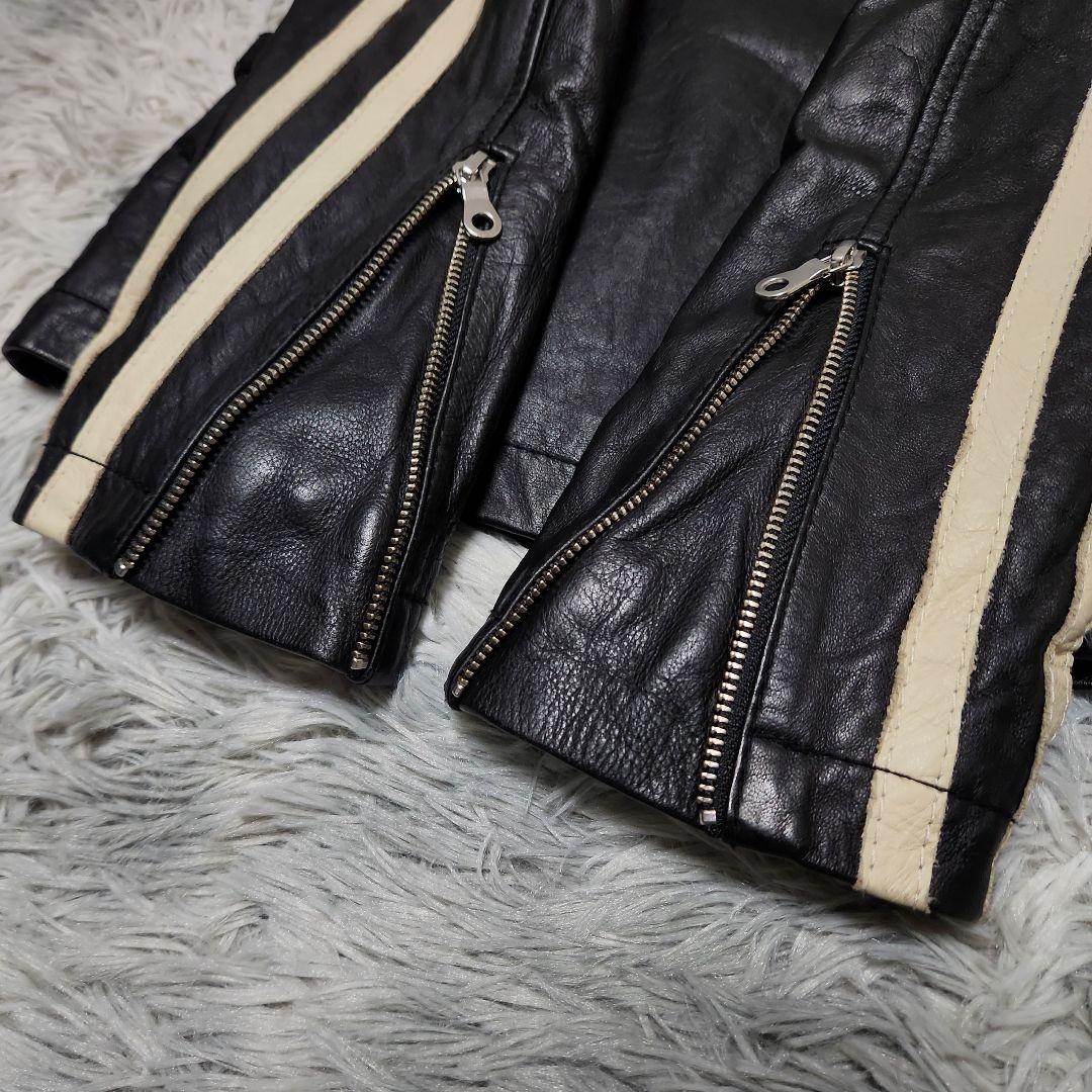 み*け様 vintage 牛革 白ライン シングルライダースジャケット レザージ
