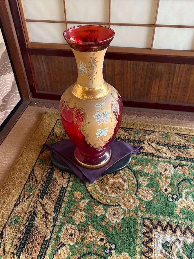 【田中さんメイン】ベネチアングラス ムラノガラス 花瓶 赤金