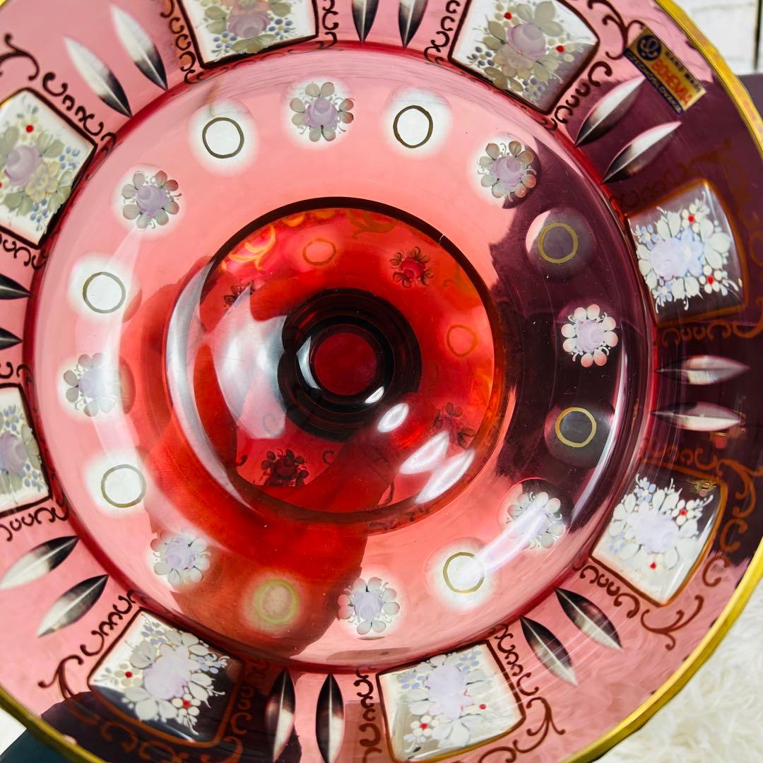 BOHEMIA チェコスロバキア製 ピンクガラス フラワーベース 金彩 グラス