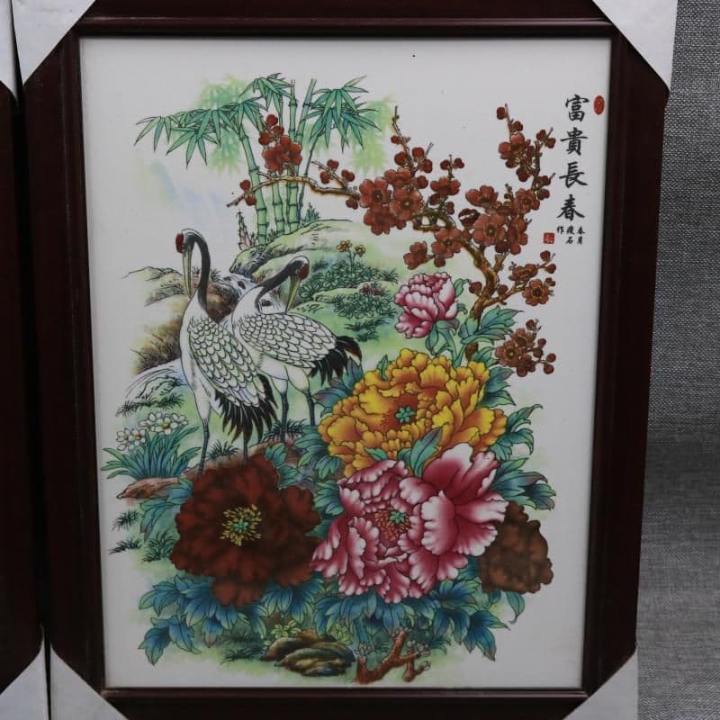 景徳鎮 花鳥図陶板画 書斎 装飾品 工芸品 美術品 置物