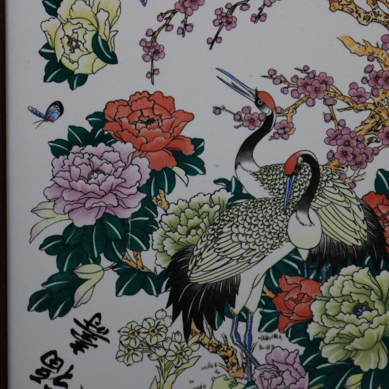 景徳鎮 花鳥図陶板画 書斎 装飾品 工芸品 美術品 置物