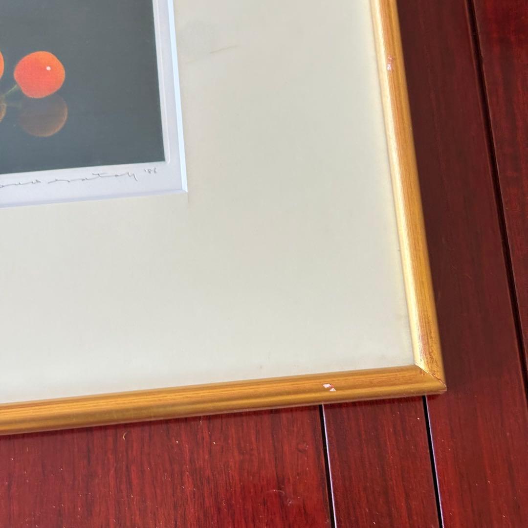 佐藤暢男「さくらんぼ ふたつ」銅版画 59/101 額装 直筆サイン K