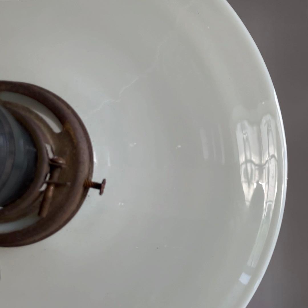 アンティーク　古い乳白ガラスシェードランプ　レトロ　吊り下げ照明　アトリエランプ