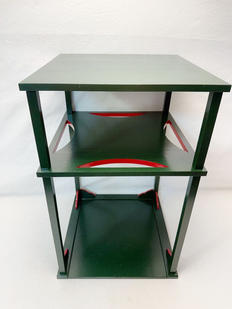 ほぼ未使用 茶道具 碌々斎好写 糸巻棚 二重棚 青漆爪紅 組み立て式 元箱